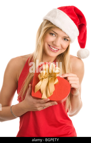 Cadeau de Noël femme avec coeur Banque D'Images