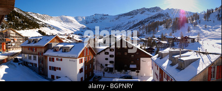 Panorama de l'hiver le village alpin, Malbun Liechtenstein FL Banque D'Images