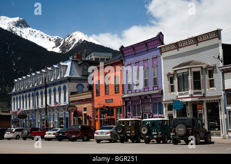 Victorian bâtiments dans la rue principale de Silverton, vieille ville minière de l'ouest du comté de San Juan, Colorado, USA Banque D'Images