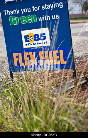 Signe par station-service, "Flex-Fuel" , E-85. Banque D'Images