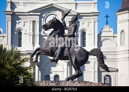 Statue de Andrew Jackson en face de la cathédrale St Louis dans le quartier français de la Nouvelle Orléans Banque D'Images