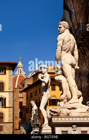 Les trois grands - Hercules, David, statues de Neptune au Palazzo Vecchio à Florence Toscane Italie Banque D'Images