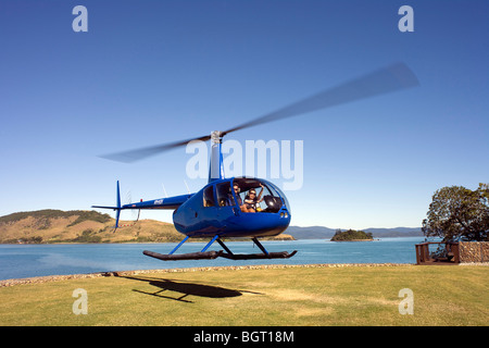 Qualia resort, Hamilton Island, grande barrière de corail, Queensland, Australie. L'arrivée de l'hélicoptère et des visites. Banque D'Images