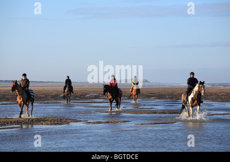 Cinq coureurs sur la plage entre Holkham et Burnham Overy le jour du Nouvel An 2010 sur la côte nord du comté de Norfolk. Banque D'Images