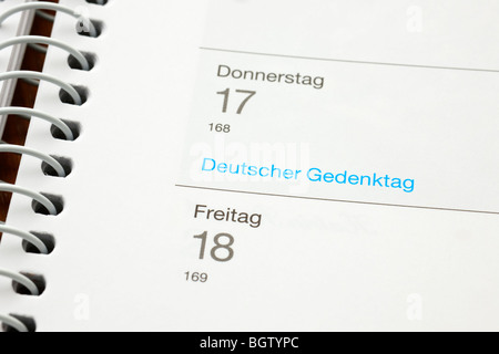 Calendrier annuel, le Jour du souvenir allemand Banque D'Images