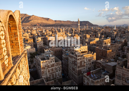 Sana'a, Yémen, au coucher du soleil Banque D'Images