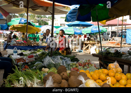 Pour la vente de fruits sur le marché à Castries, Sainte-Lucie, les îles Britanniques, les Caraïbes Banque D'Images