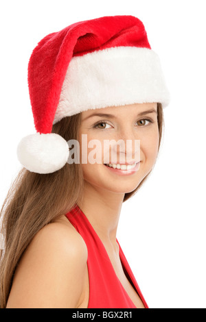 Portrait de jeune femme de Noël heureux isolé sur fond blanc Banque D'Images