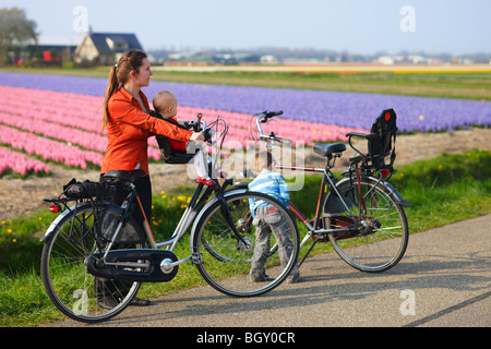 Le vélo dans les champs de tulipes Banque D'Images