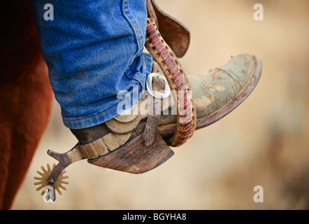 Cowboy boot avec spur Banque D'Images