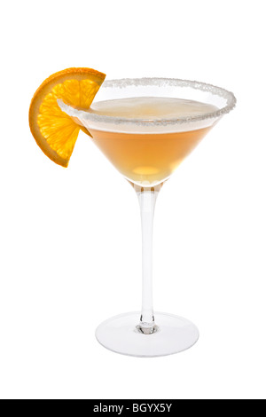 Side-car boisson avec orange slice garnir sur fond blanc Banque D'Images