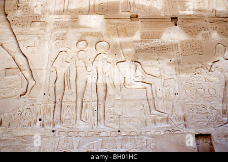 Dans les sculptures représentant Ramsès Bataille de Kadesh, dans le complexe du temple de Karnak près de Louxor dans la vallée du Nil en Egypte Banque D'Images