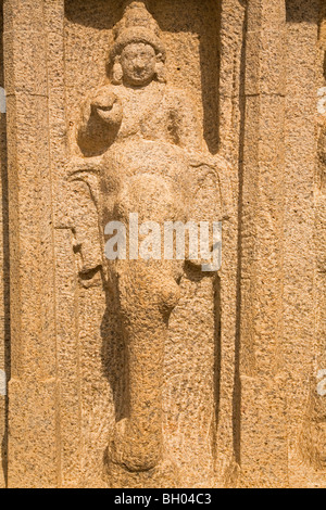 Un détail architectural des cinq rathas (Panch Rathas) complexe de Mahabalipuram (Mamallapuram) en Inde. Banque D'Images