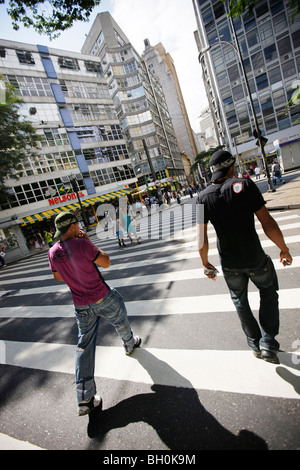 Quartier commerçant, scène de rue, Rua Direita, Sao Paulo, Brésil Banque D'Images