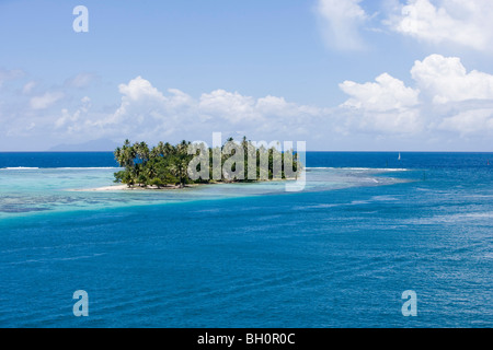 Petit Motu île avec palmiers à Raiatea Lagon, Raiatea, Iles de la société, Polynésie Française, Océanie, Pacifique Sud Banque D'Images