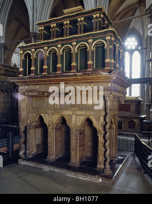 Culte d'Édouard le Confesseur (mort en 1066) derrière le maître-autel de l'abbaye de Westminster, Londres, en Angleterre. Banque D'Images