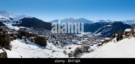 Vue panoramique sur la station de Verbier, Valais, Suisse Banque D'Images