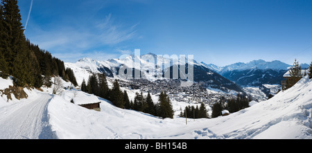 Vue panoramique sur la station de Verbier, Valais, Suisse Banque D'Images