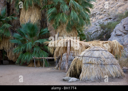 Logements indiens, Palm Canyon, une partie de l'Indian Canyons dans la réserve indienne de Agua Caliente, près de Palm Springs, Californie Banque D'Images