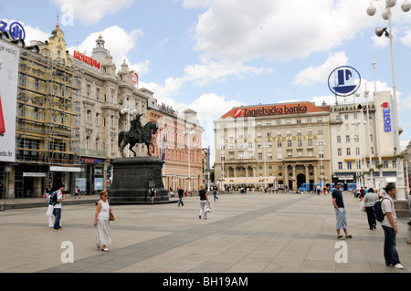 La place Ban Jelačić, Zagreb, Croatie Banque D'Images