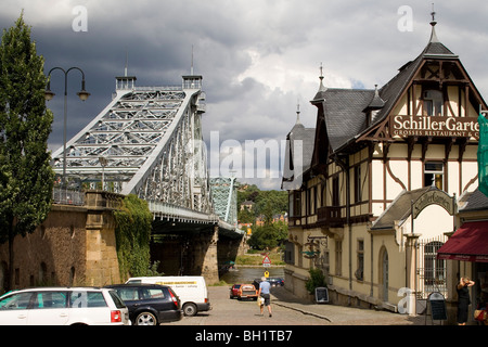 Pont Loschwitz (Miracle Bleu), Dresde, Saxe, Allemagne Banque D'Images