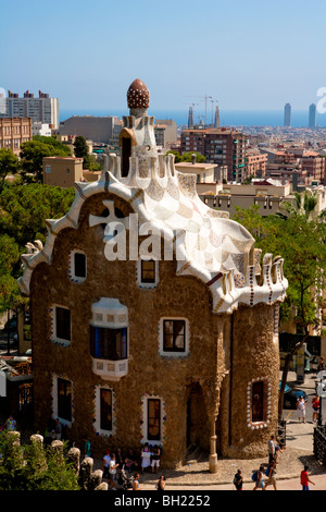 Barcelona - Spanish Art Nouveau movement - Modernisme - Gaudi - Park Guell de Gaudi - les pavillons Banque D'Images
