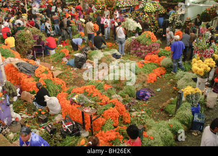 Le marché public de la Jamaïque est le principal point de distribution commerciale pour les fleurs pour la Journée de la mort de festivités. Banque D'Images