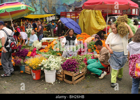 Le marché public de la Jamaïque est le principal point de distribution commerciale pour les fleurs pour la Journée de la mort de festivités. Banque D'Images