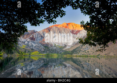 Lever du soleil de condamner avec le lac de couleur automne trembles. Californie Banque D'Images