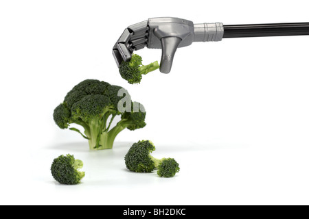 Le brocoli dans le bras robot alimentaire doigt doigts tenir maintenant attention délicate de l'industrie de la technologie de la machine industrielle soigneusement Banque D'Images