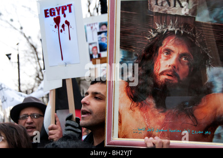 Les coptes égyptiens protester contre l'augmentation de la persécution islamique et d'attaques contre la minorité chrétienne. 23 Janvier 2010 Banque D'Images