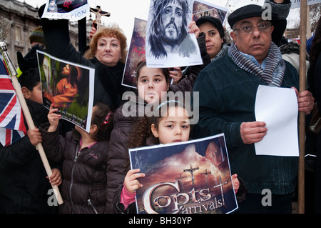 Les coptes égyptiens protester contre l'augmentation de la persécution islamique et d'attaques contre la minorité chrétienne. 23 Janvier 2010 Banque D'Images