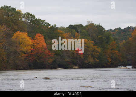 La couleur de l'AUTOMNE DANS LES ARBRES LE LONG DE LA RIVIÈRE EN ARRIÈRE-PLAN UN PAYSAGE GRAND ANGLE DE LA GÉORGIE Banque D'Images