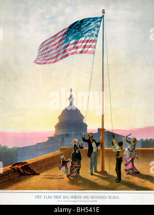 Le drapeau qui s'agita une centaine d'années--une scène sur le matin du quatrième jour de juillet 1876 à Washington, DC, USA Banque D'Images