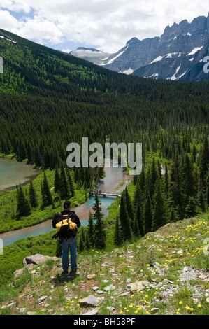 Man admiring view de Grinnell glacier trail Banque D'Images