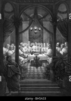 Imprimer vers 1886 montrant la Dernière Cène de Jésus Christ et ses disciples comme décrit dans les Évangiles. Banque D'Images