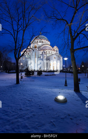 Belgrade Nuit d'hiver, Temple Saint Sava Banque D'Images