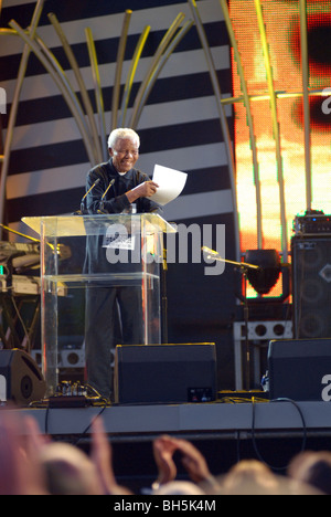 L'ancien Président Nelson Mandela donne un discours lors de la 46664 Concert à Johannesburg, Afrique du Sud. Photo : Eva-Lotta Jansson Banque D'Images