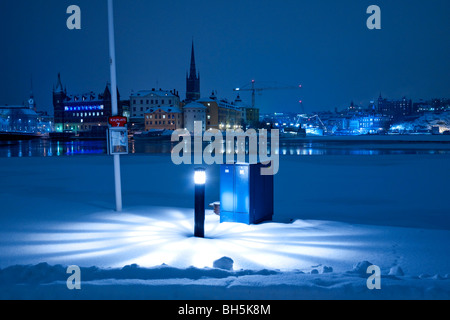 En hiver vue de Stockholm de Klara Mälarstrand, à l'ensemble de Riddarfjärden Riddarholmen et Södermalm Banque D'Images