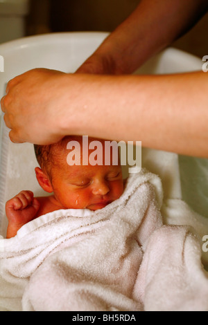 Bébé nouveau-né d'être baigné par la mère Banque D'Images