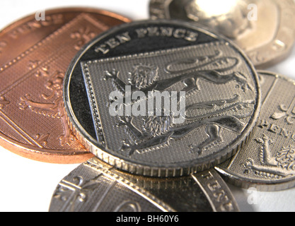 La nouvelle pièce de dix pence avec motif lion et d'autres coins en vertu de c Banque D'Images