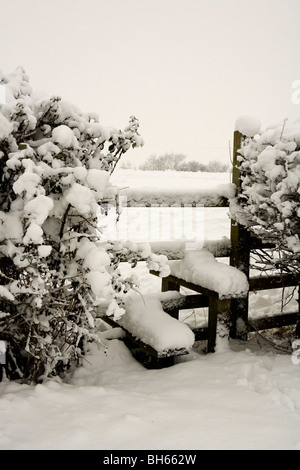 Stile couverte de neige dans le Buckinghamshire Banque D'Images