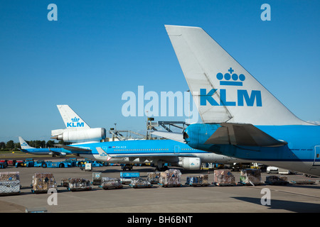 Boeing 747-400 KLM et d'autres aéronefs à l'entrée à l'aéroport de Schiphol, Amsterdam, Pays-Bas Banque D'Images