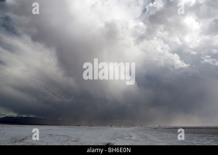 Orage, Salinas Grande, la Route 52, Province de Jujuy, Argentine Banque D'Images