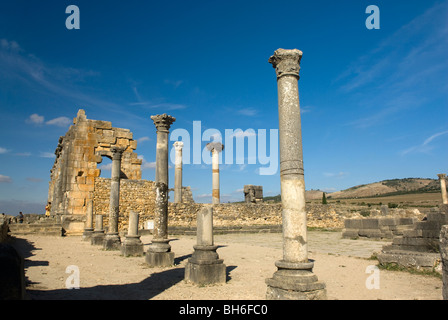 Ville ancienne ruines, Volubilis, au Maroc. Banque D'Images