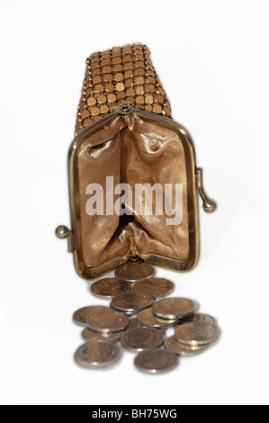 Concept financier la pauvreté, pauvres, vide, sac à main, pièces d'argent, d'économie Banque D'Images