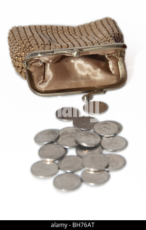 Financial concept pauvres, vide, sac à main, pièces d'argent Banque D'Images