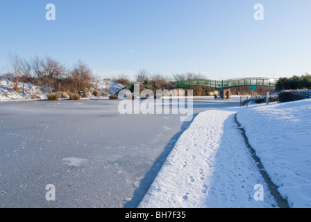 Le lac de plaisance, en hiver à Grimsby, North East Lincolnshire, Angleterre Banque D'Images