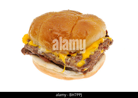 Wendy's double cheeseburger bacon à bun sur fond blanc dentelle Banque D'Images