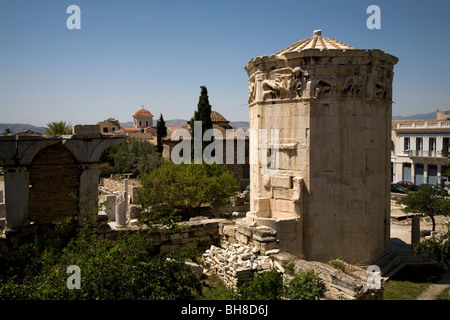 Athènes Grèce la tour romaine d'agora des vents (Horologion du Kyrristos) considérée comme la première station météorologique au monde Banque D'Images